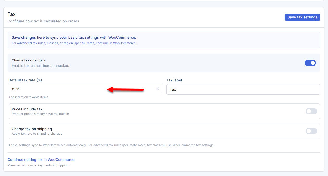 AI Store - Tax section - Default tax rate