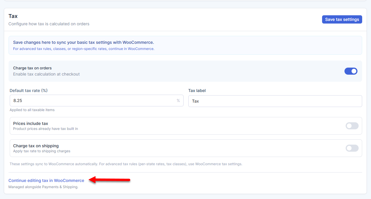AI Store - Tax section - Edit tax in WooCommerce