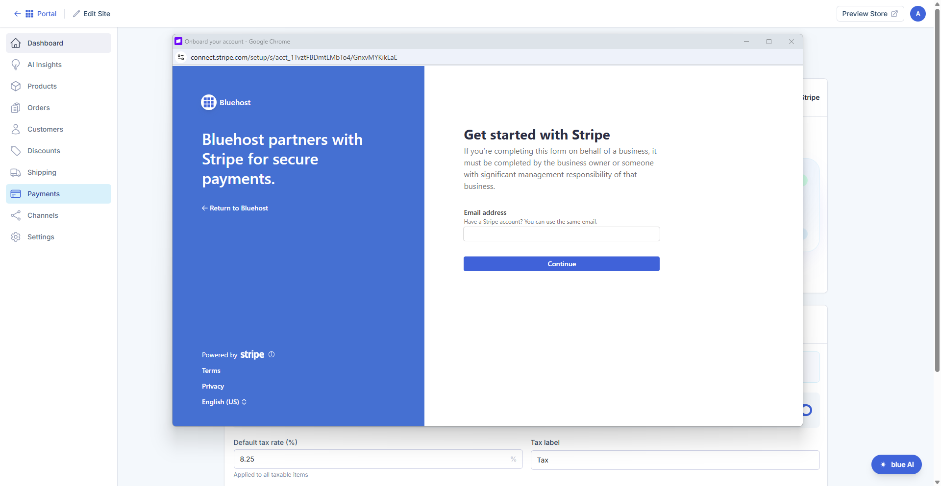 AI Store - Payments tab - Enter Stripe credentials