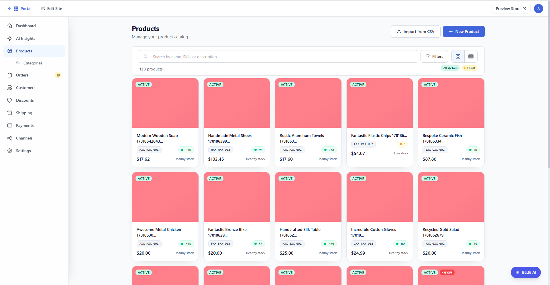 Bluehost AI Store - Products tab