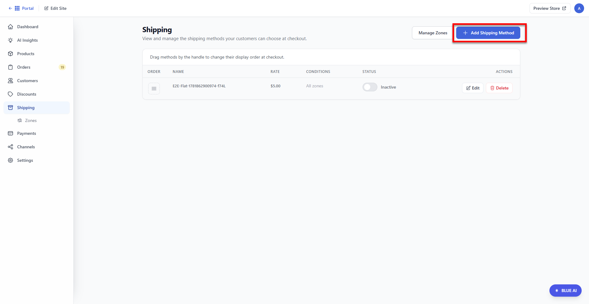 AI Store - Shipping tab - Add Shipping Method