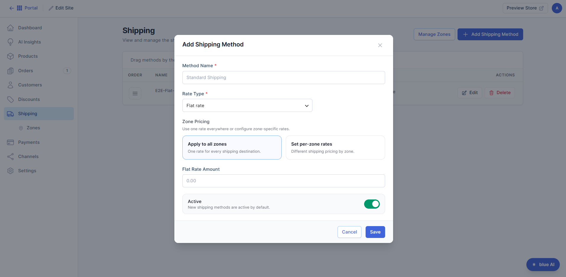 Shipping tab - Enter details of shipping method