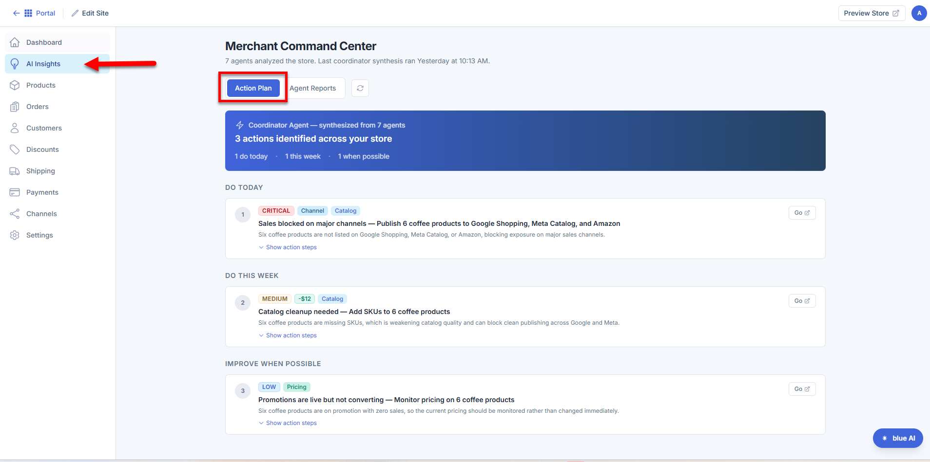AI Insights tab - Action Plan tab