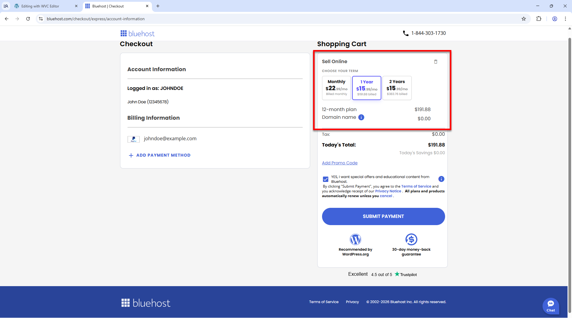 AI Store - Select billing term