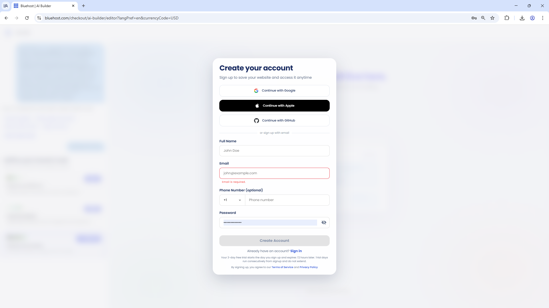 AI Store - Create a Bluehost account