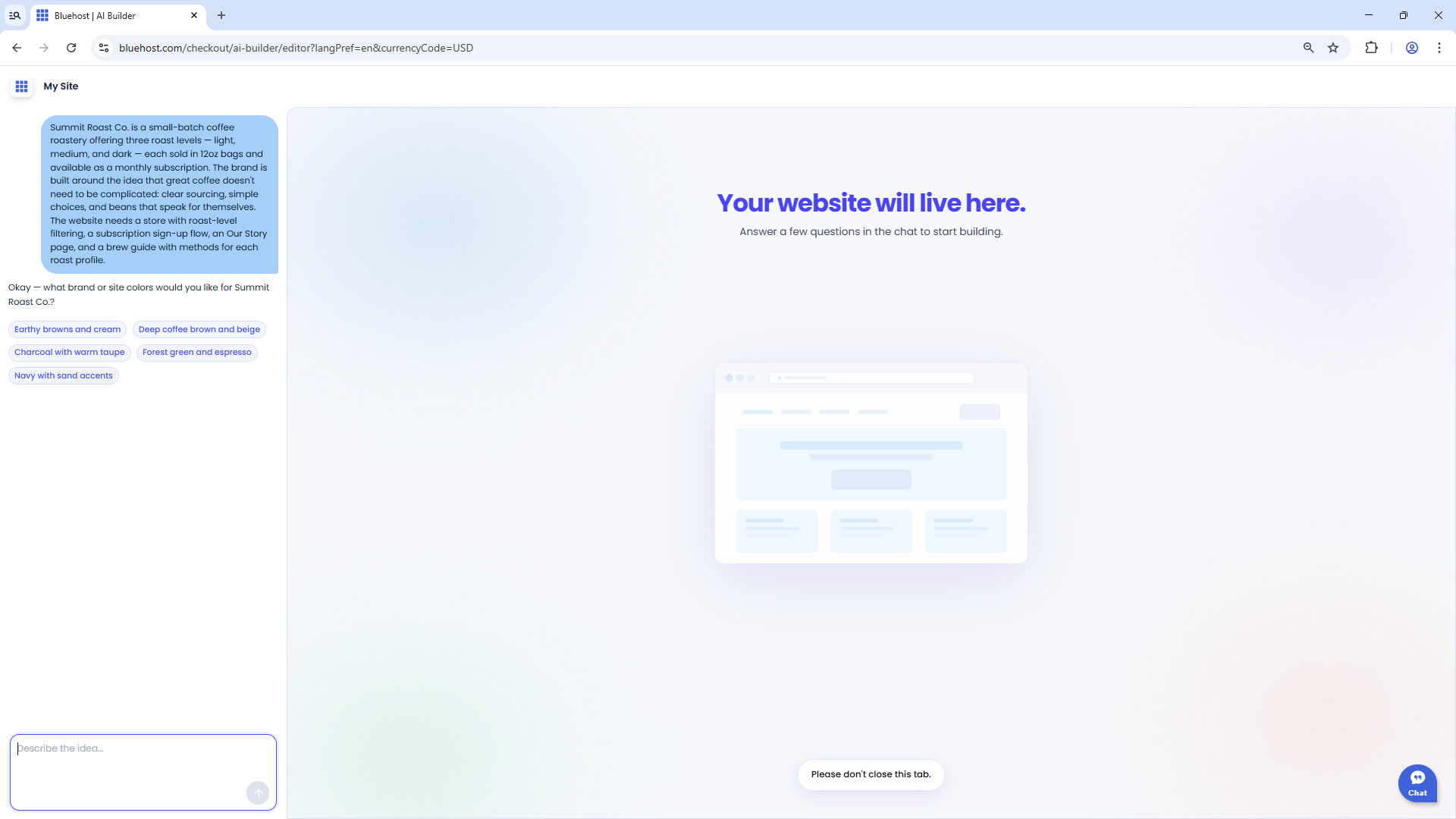 AI Store - Describe your website