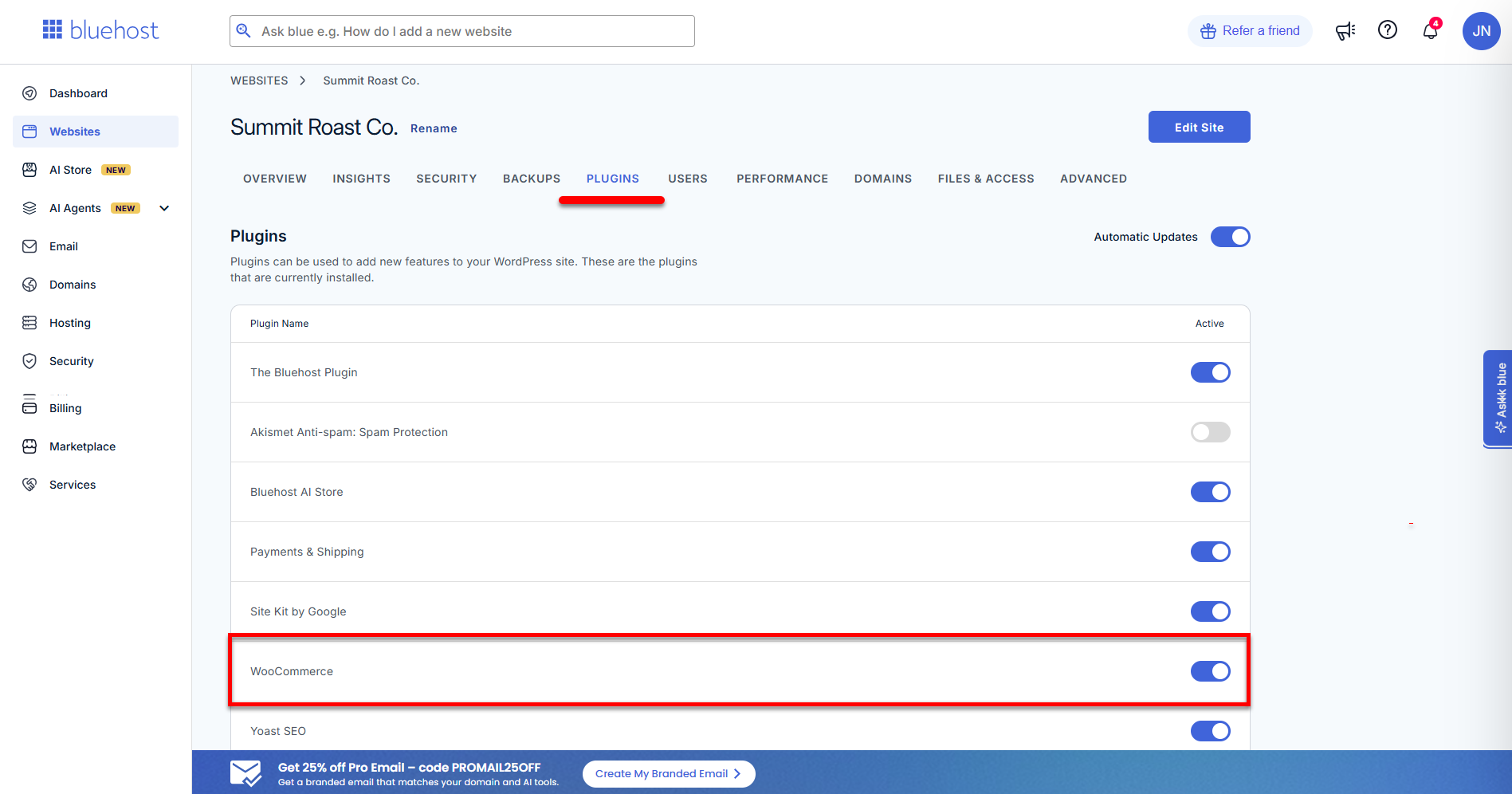AI Store - Manage Store - Plugins tab