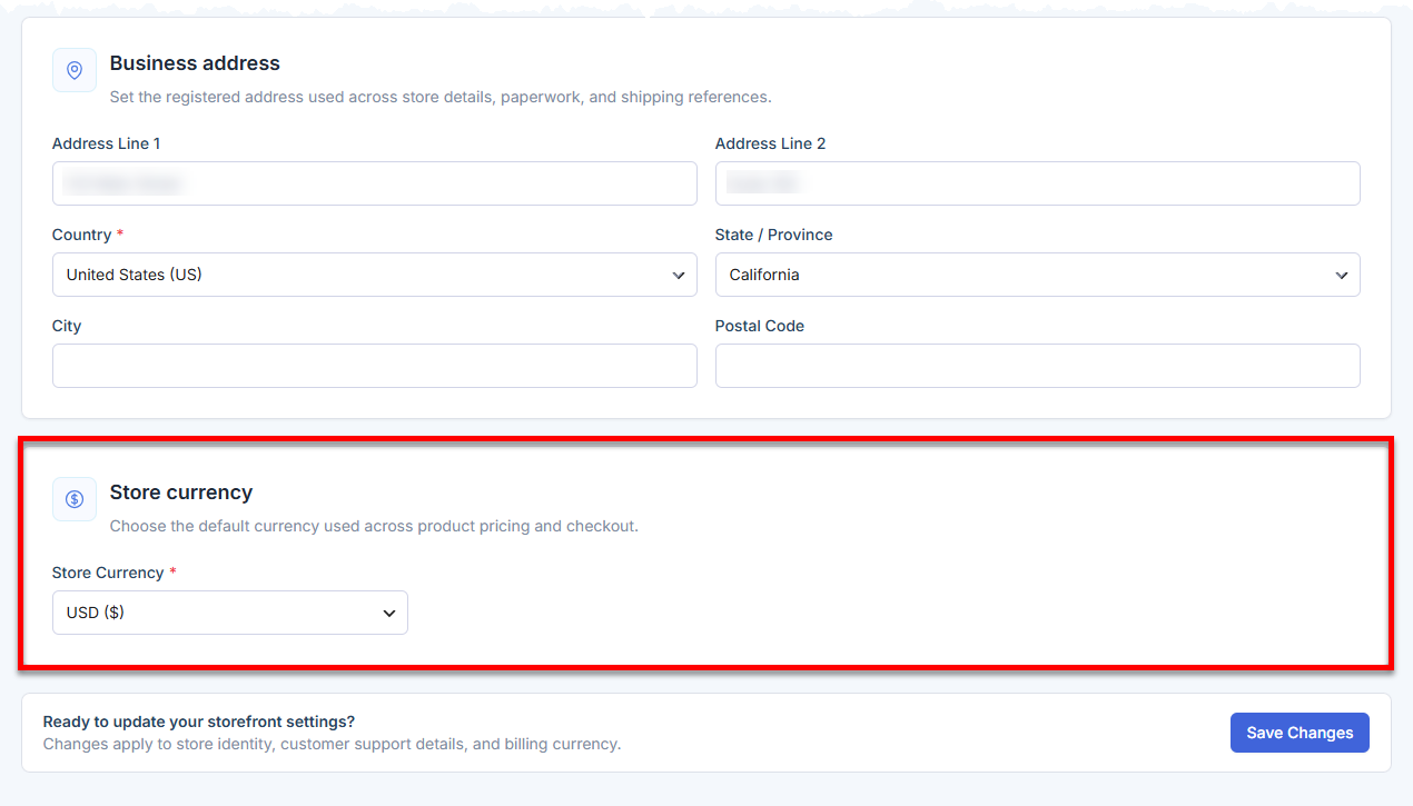 AI Store - Settings tab - Store Currency