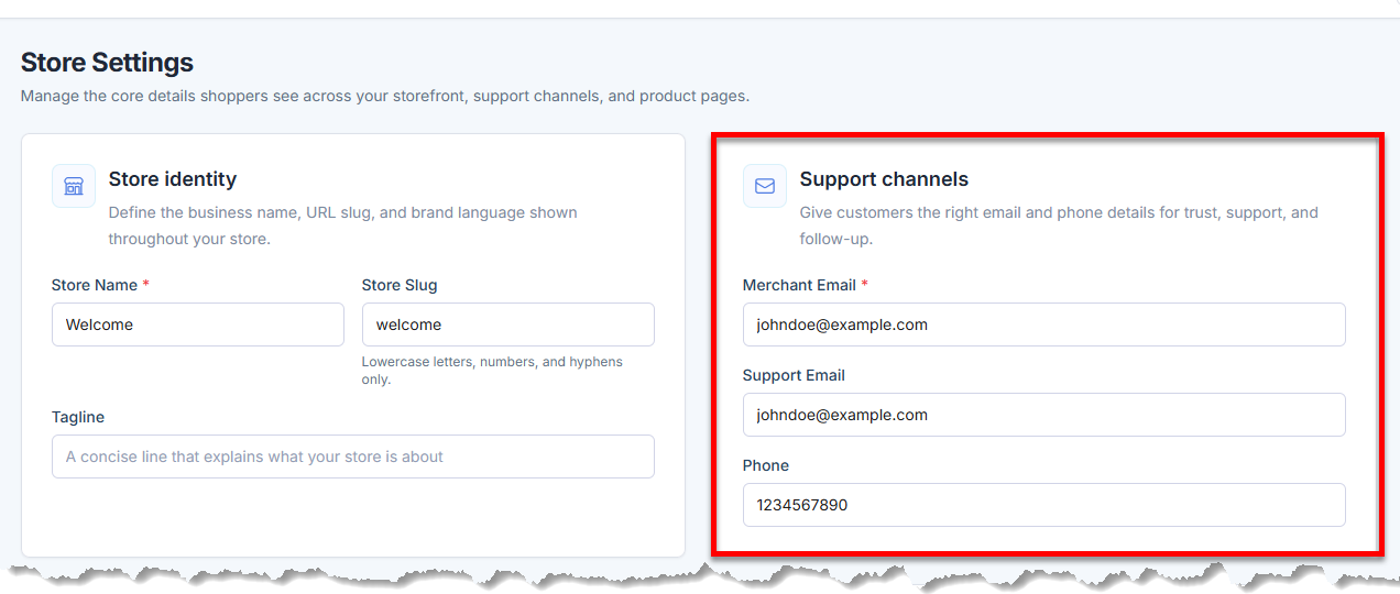 AI Store - Settings tab - Support Channels