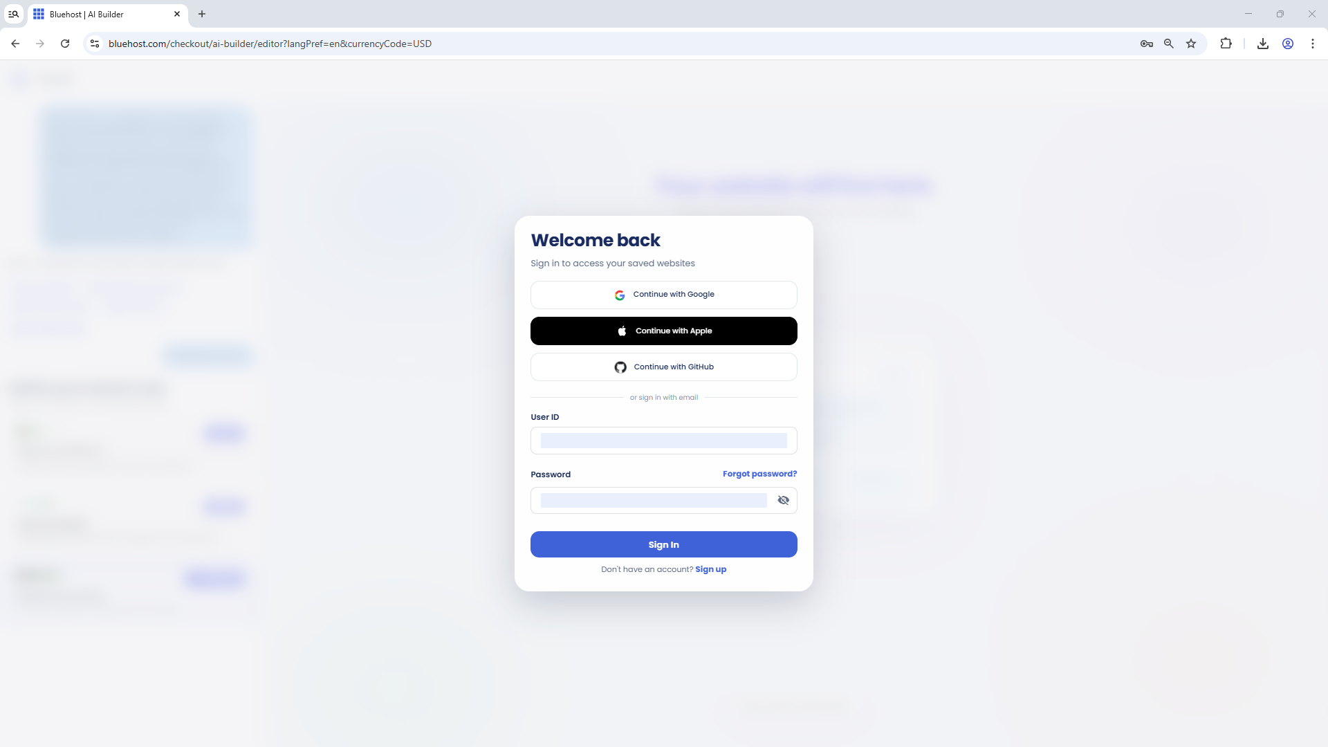 AI Store - Sign into your Bluehost account