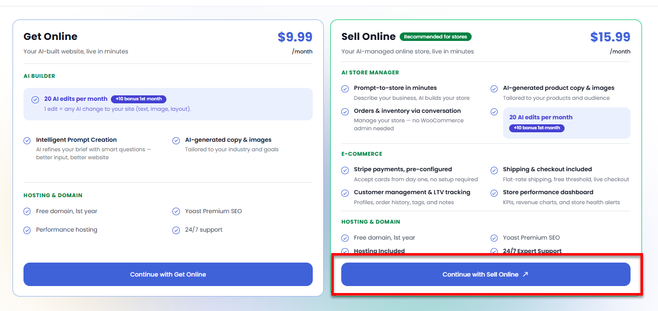 AI Store - Continue with Sell Online