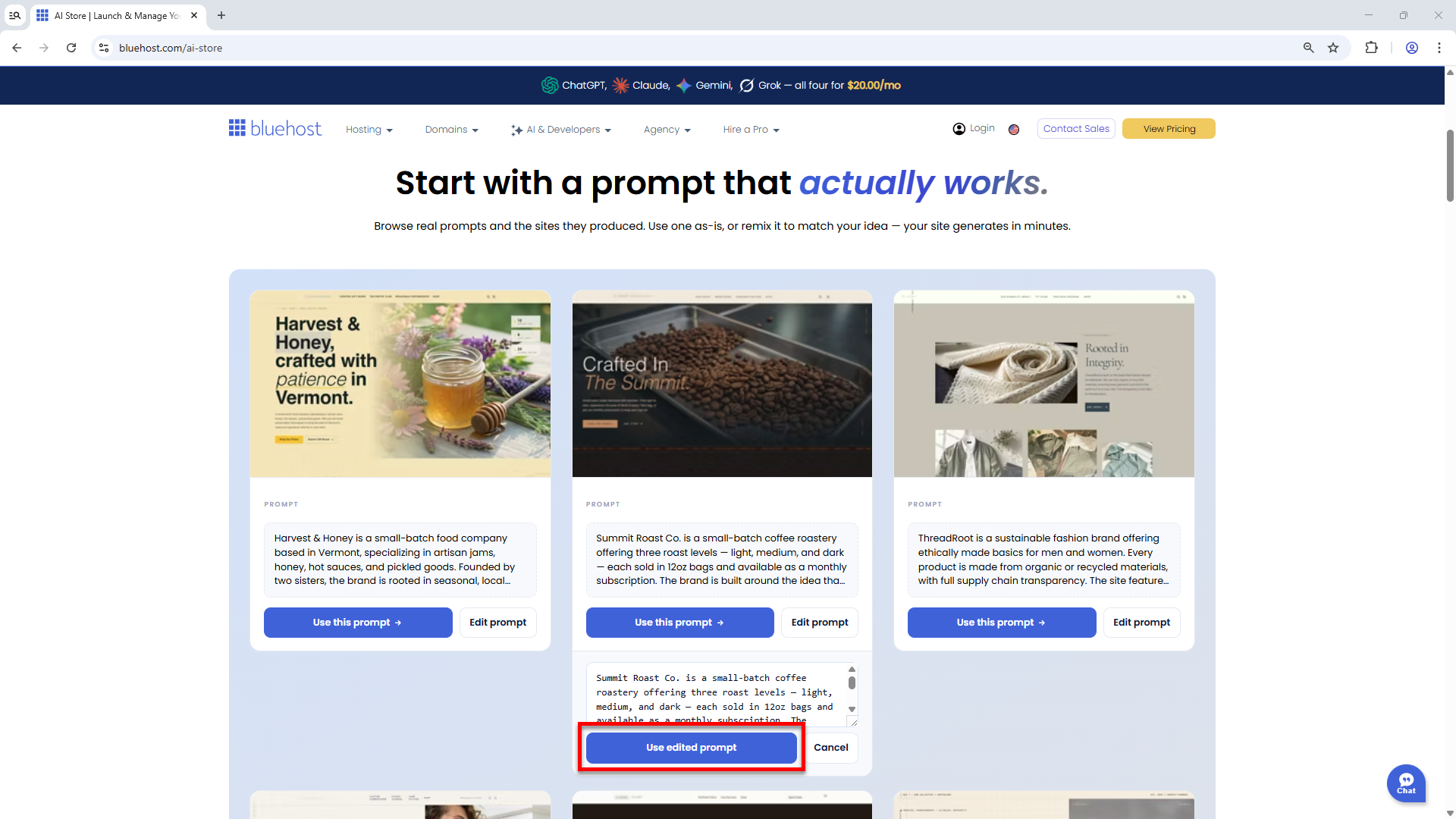 AI Store - Use Edited Prompt