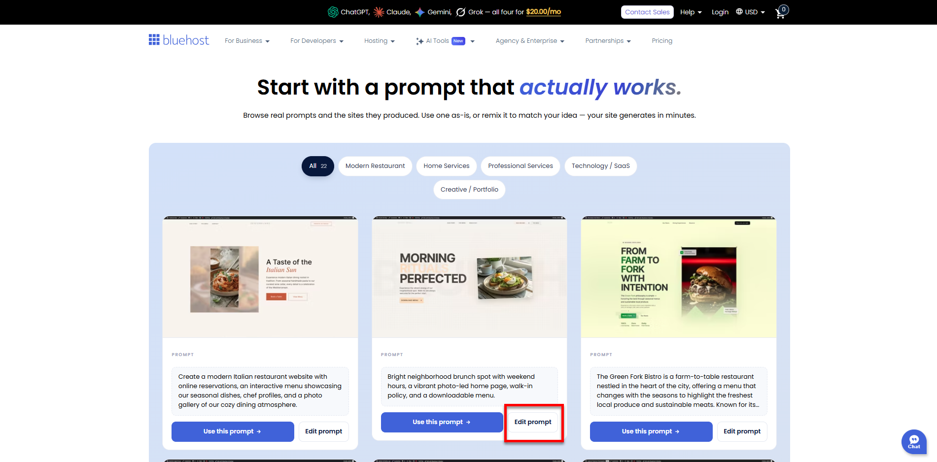 AI Website Builder - Edit prompt