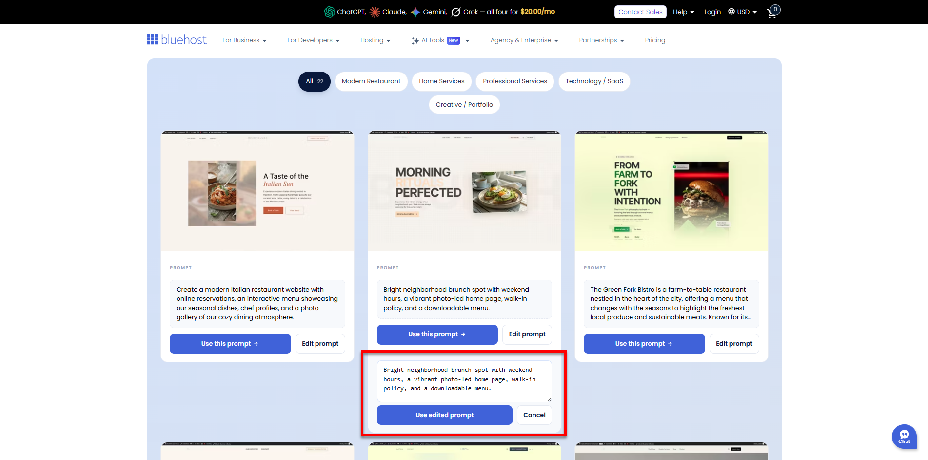 AI Website Builder - Use Edited Prompt