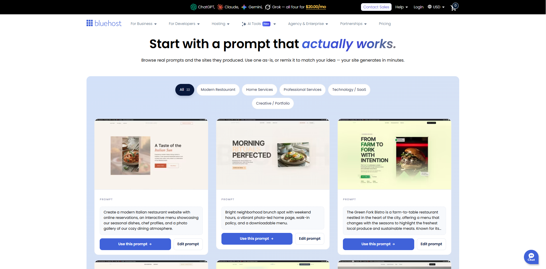 AI Website Builder - Use suggested prompts