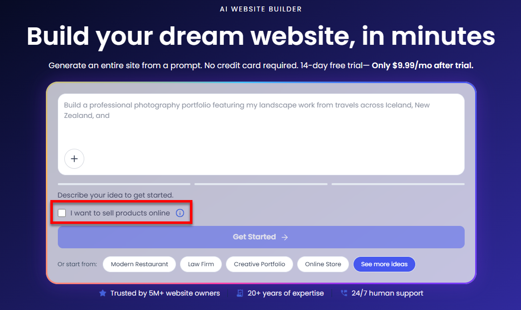 I want to sell products -check box