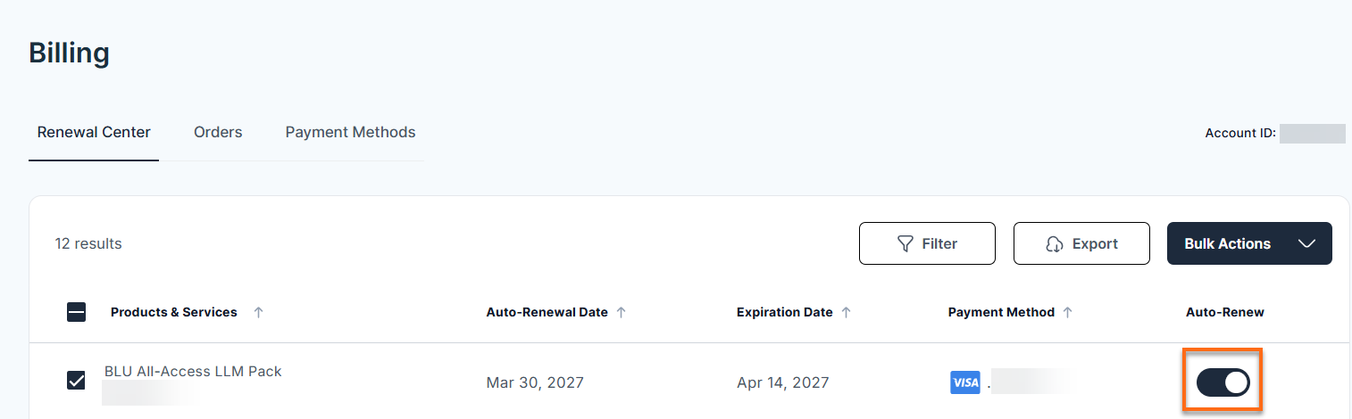 BH AM - Renewal Center - Manage Auto-Renew for Bluehost AI All Access