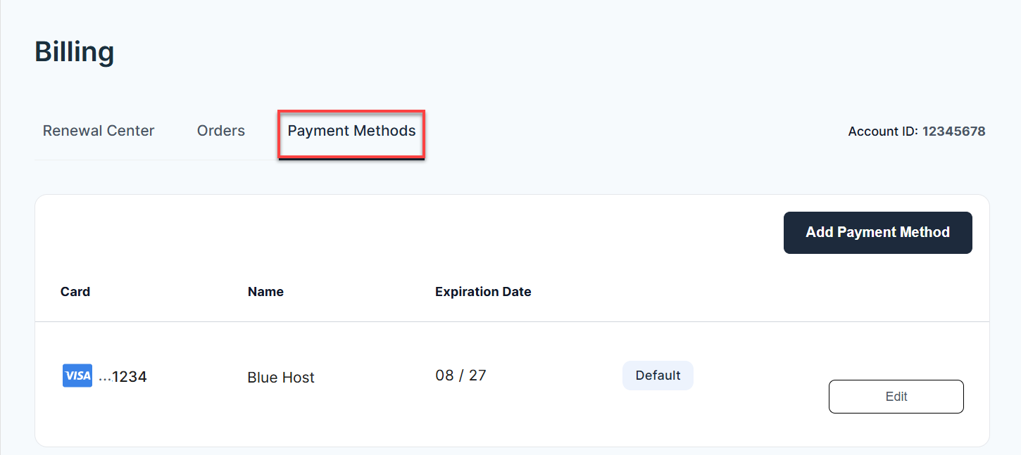 BH Account Manager Billing Tab - Payment Method
