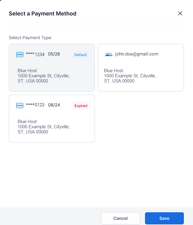 Renewal Center - Select a Payment Method window