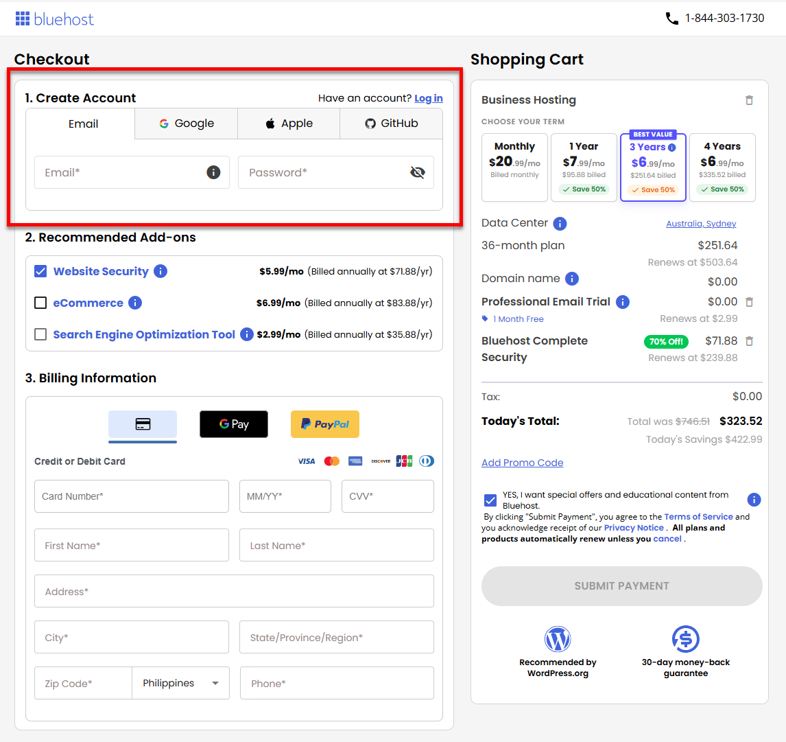 Website Security - Create an account