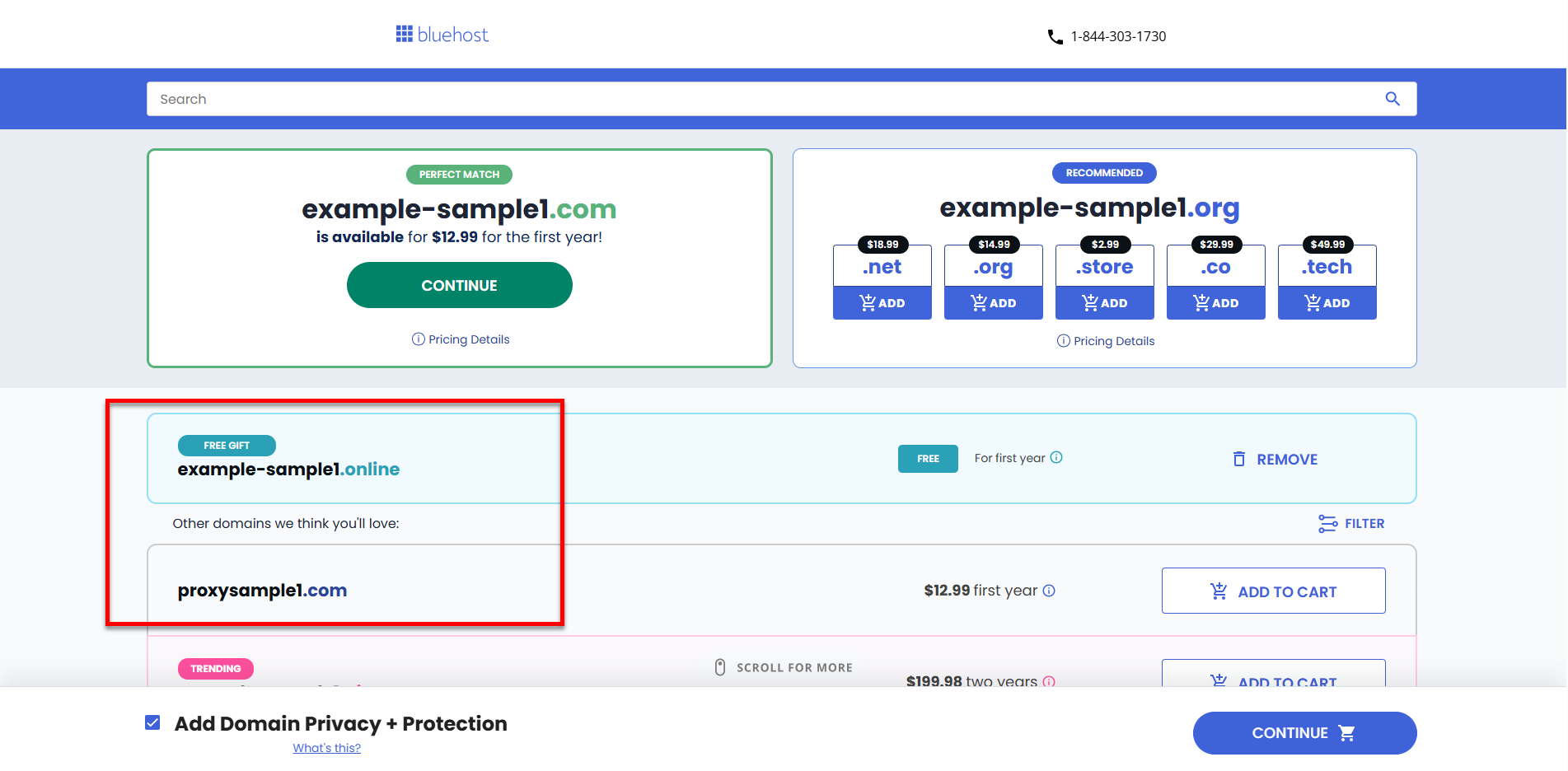 Register a domain - Domain is unavailable - Select alternative domain