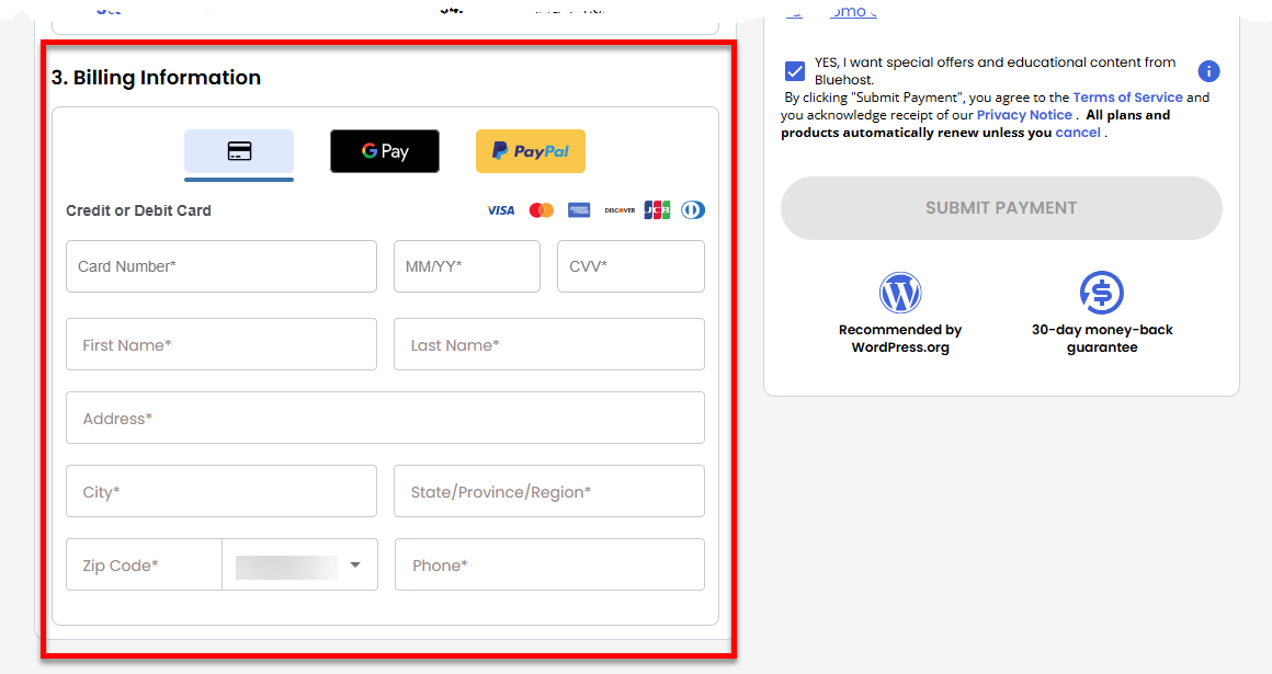 Register a domain - Enter Billing Information