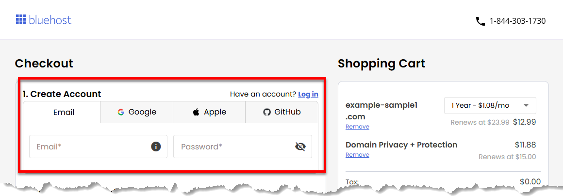 Register a domain - Create an account