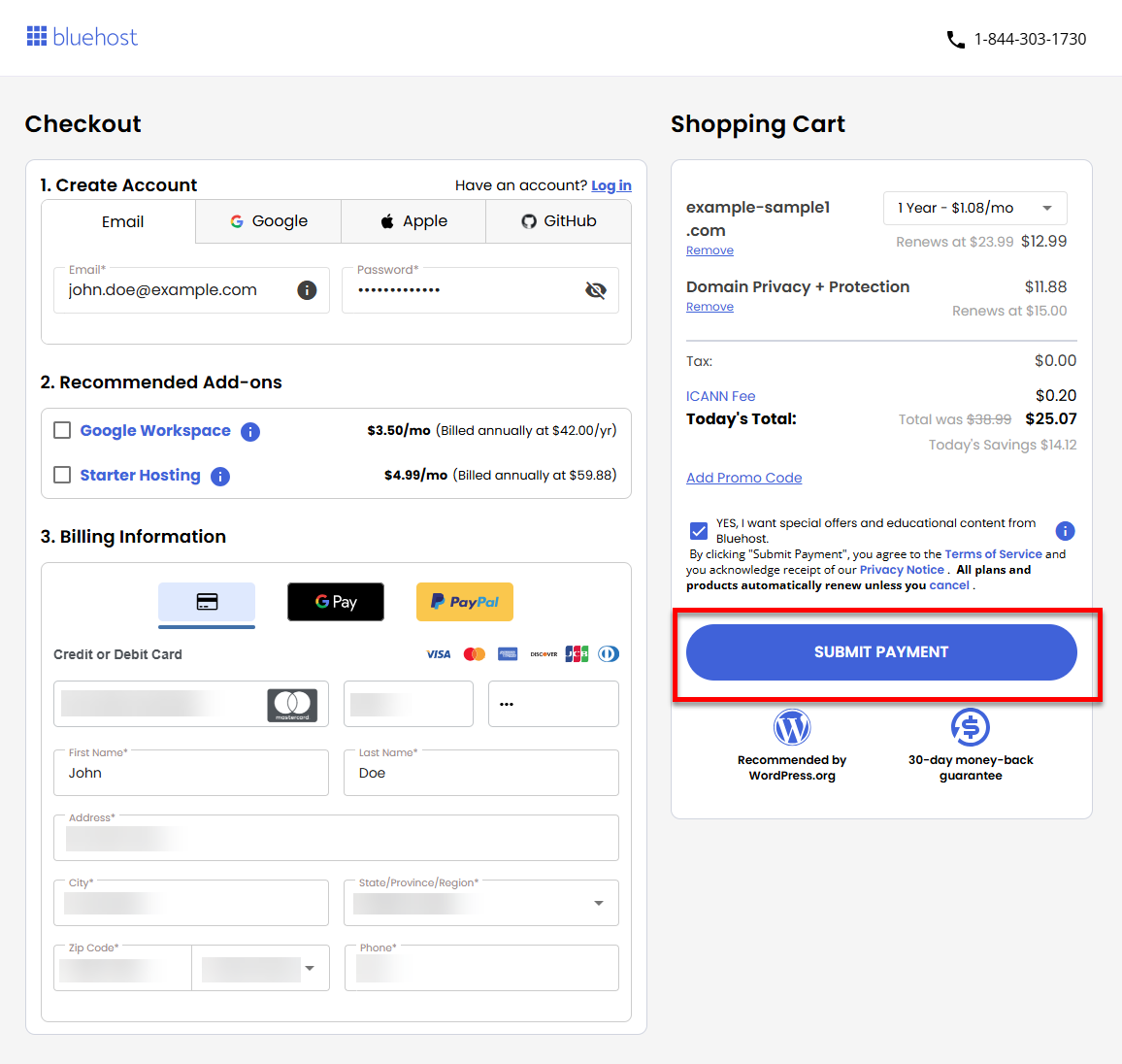 Register a domain - Submit payment