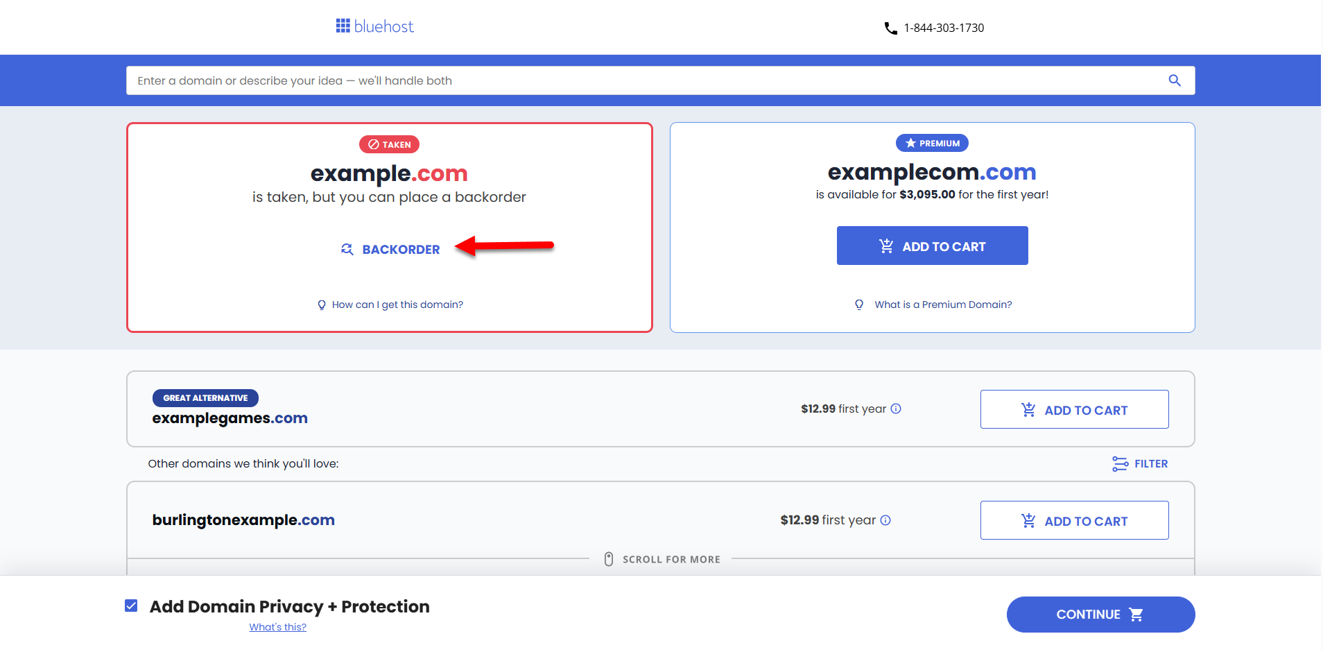 Register a domain - Domain is unavailable - Backorder