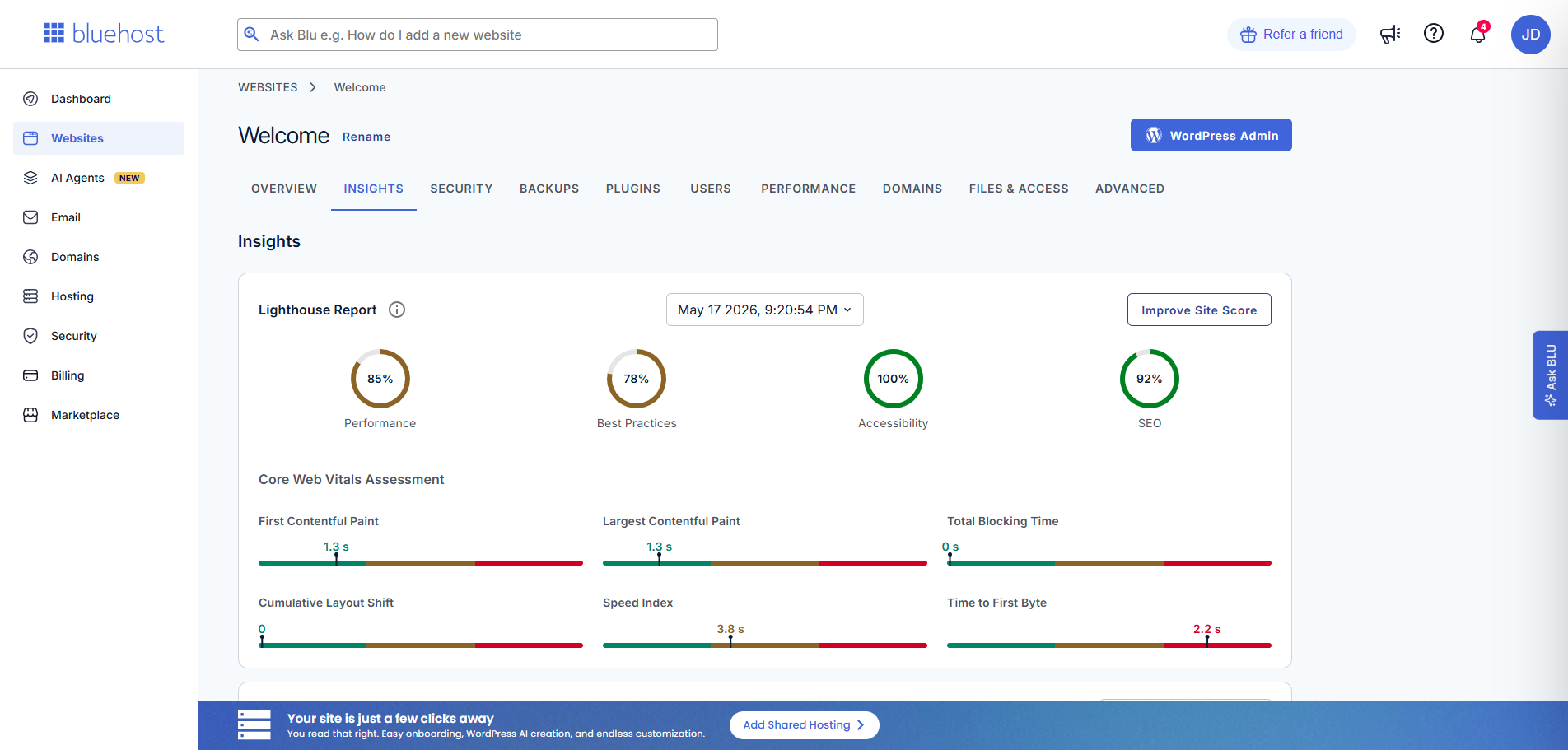 Website Metrics - View Details - Insights tab