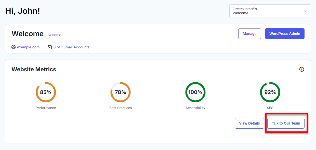Website Metrics - View Details - Talk to Our Team