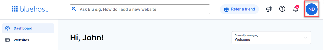 Bluehost Portal - User Profile