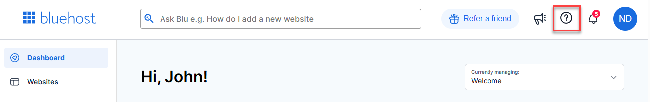 Bluehost Portal - Help? link