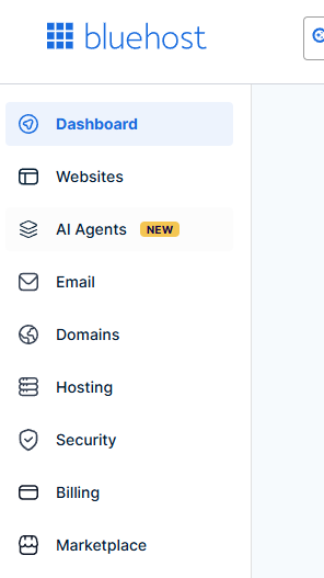 Bluehost Portal - Dashboard tab