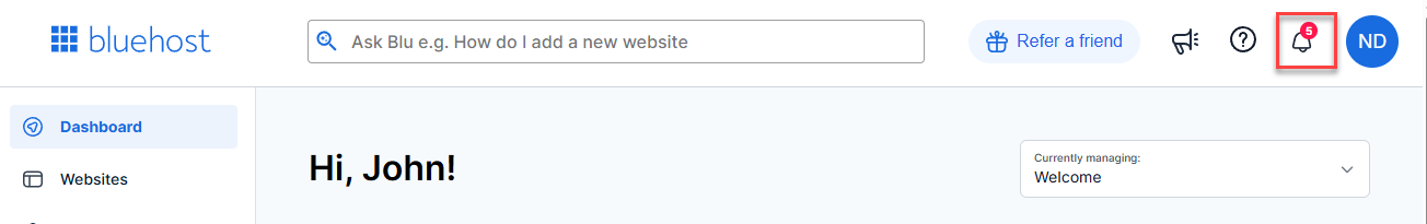 Bluehost Portal - Notifications