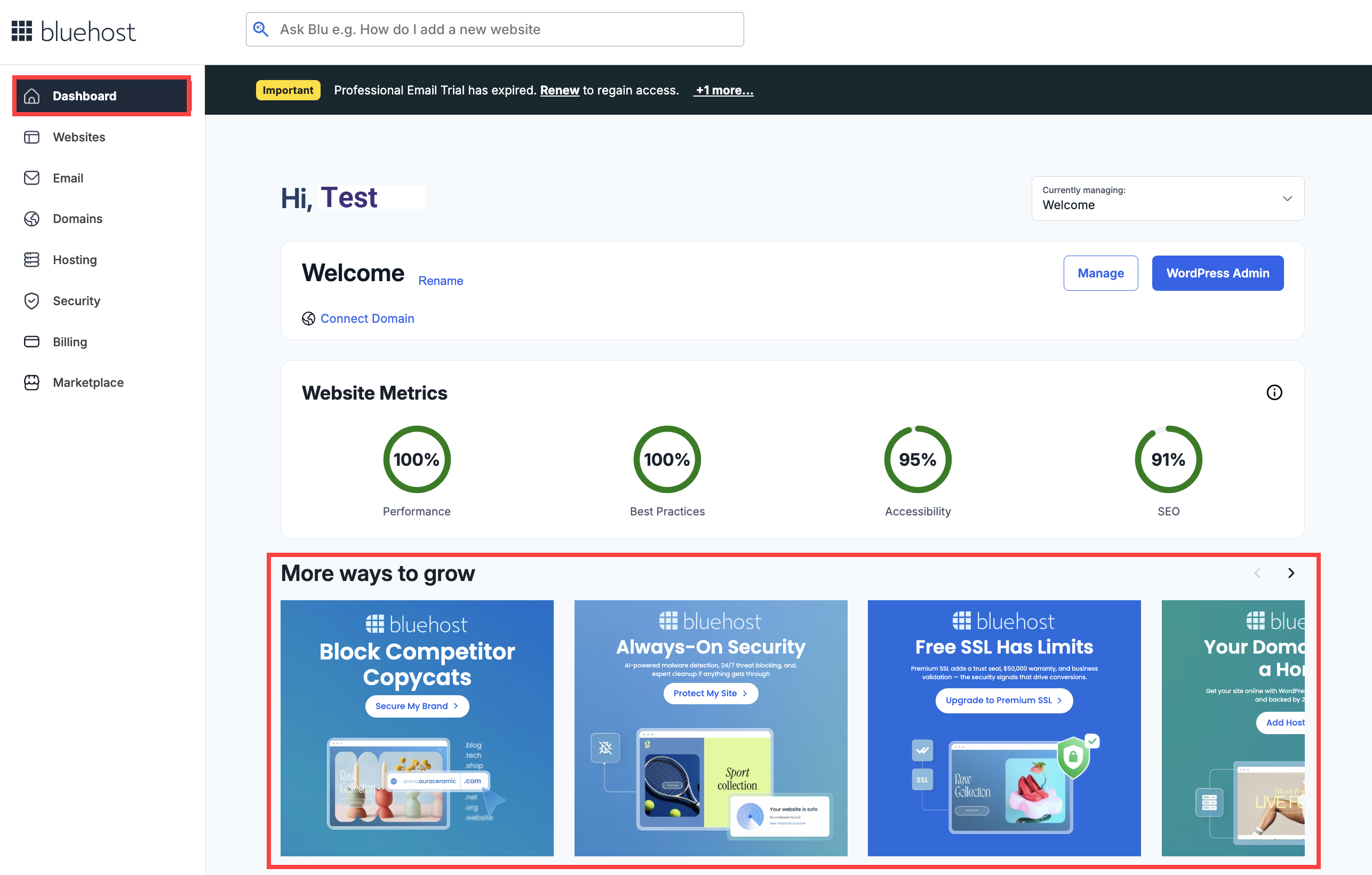 Account Manager - Domains tab - Viewing options