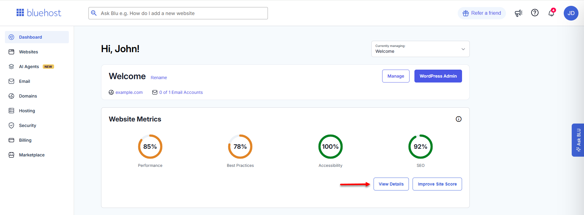 Website Metrics - View Details