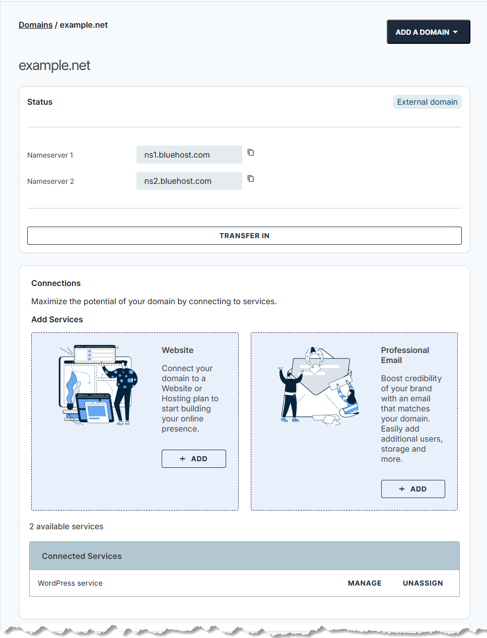 Account Manager - Domains not registered with Bluehost
