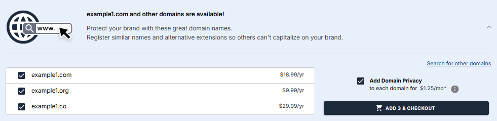 Domains Overview tab - Purchase Domains