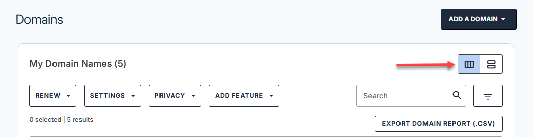 Account Manager - Domains tab - Viewing options
