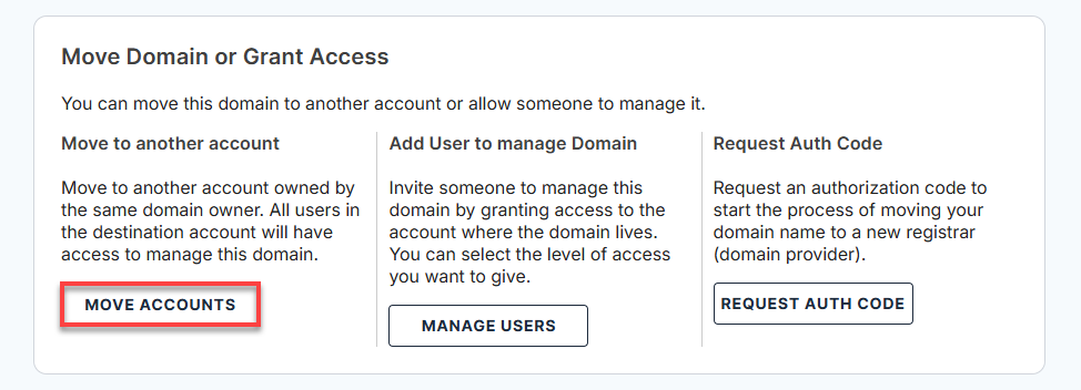 Move & Access tab - Move to another account section - Move Accounts