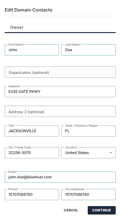 Domain Contacts - Edit details