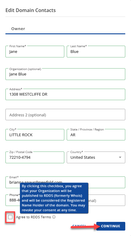 Edit Domain contact