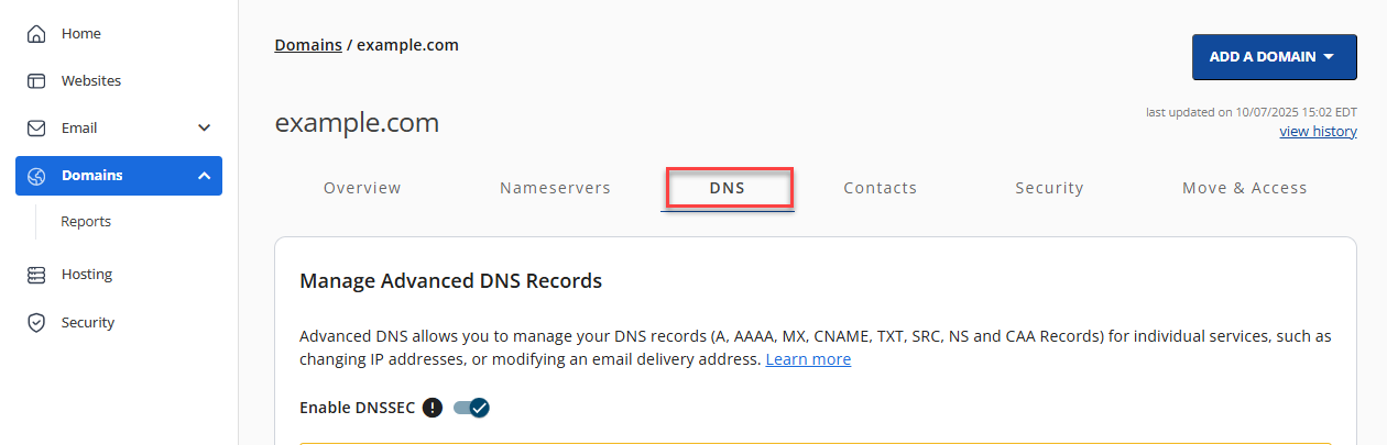 Bluehost Account Manager - Domains - DNS