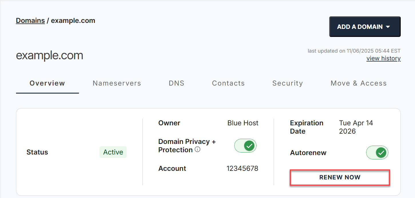 Domain Overview Renew Now