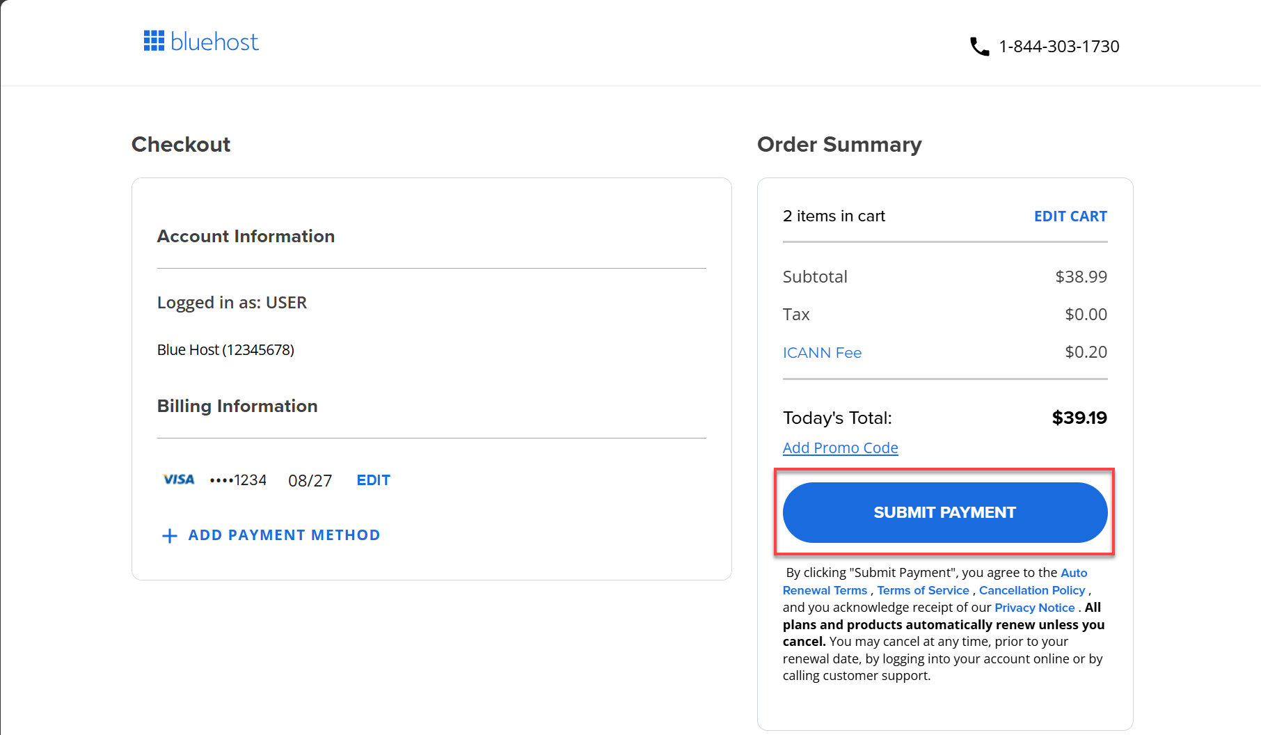 Account Manager - Cart - Submit Payment