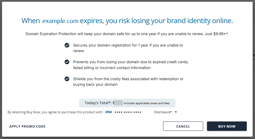 Domain Expiration Protection pop-up - Buy Now