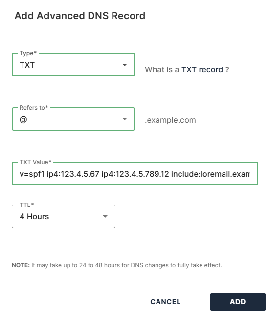 Domains tab - DNS tab Create TXT Recrods