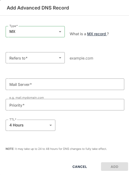 Add MX record details