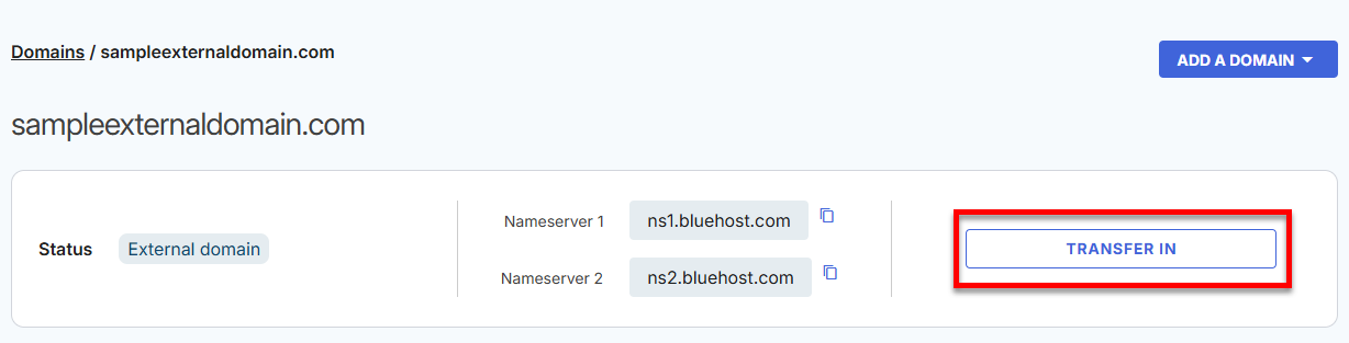Domain Transfer - Card View - Transfer In